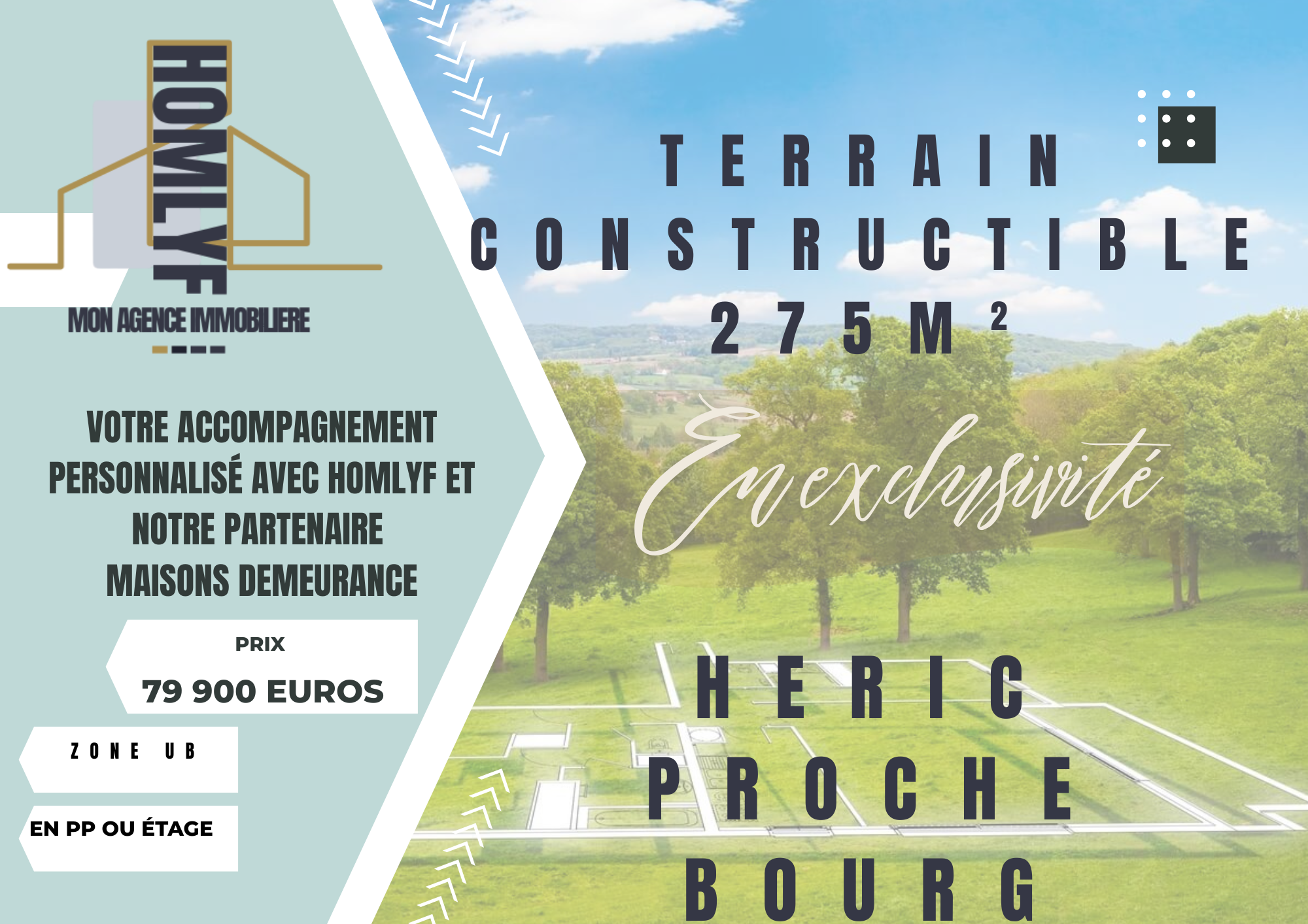 Terrain constructible proche bourg Heric 275m2